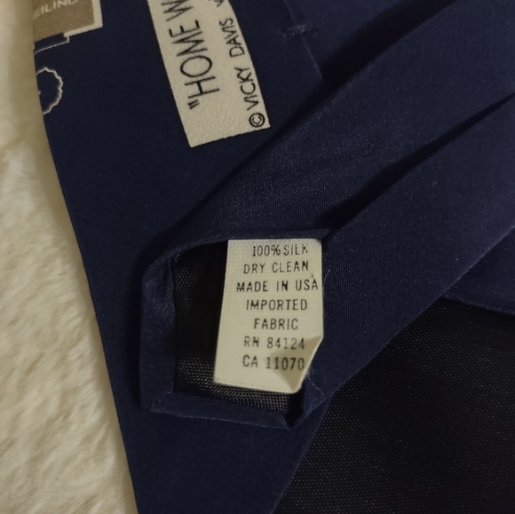 Vicky Davis Neck Tie Homework 58" x 4" Blue and Taupe 100% - Picture 3 of 5